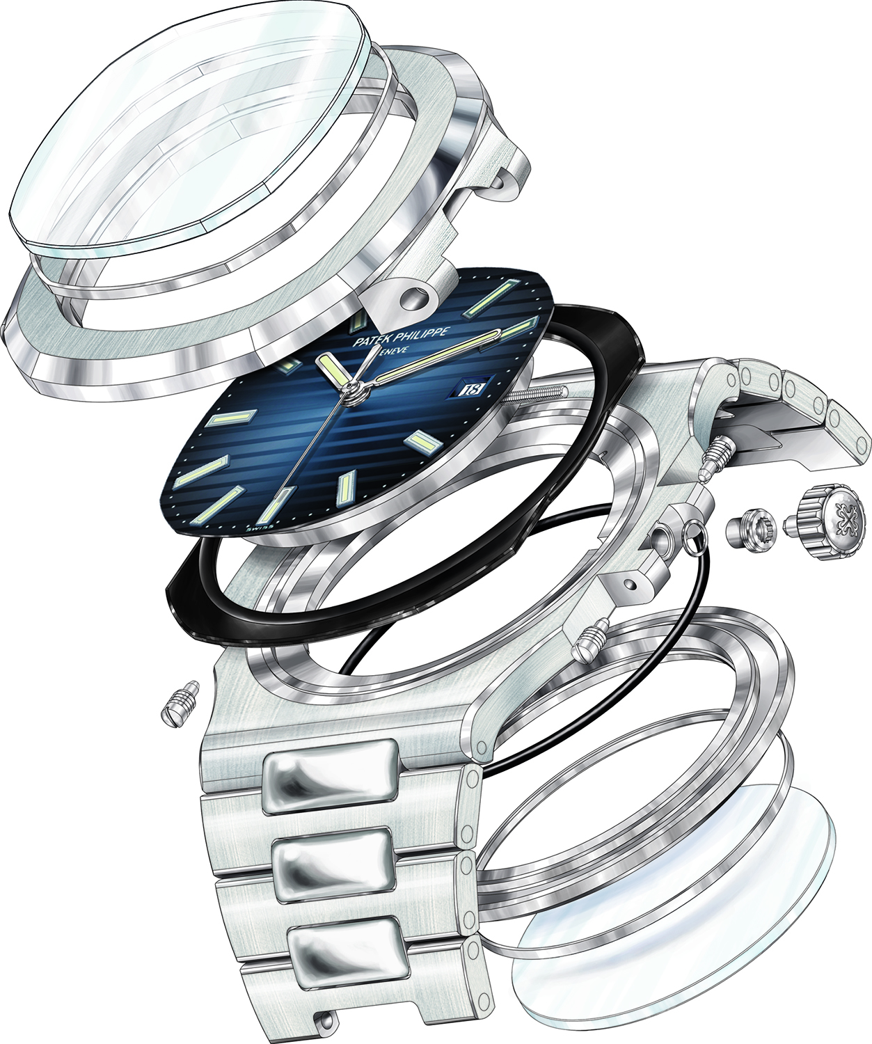 Patek Philippe Nautilus 5711/1A with blue horizontally embossed dial on integrated steel bracelet